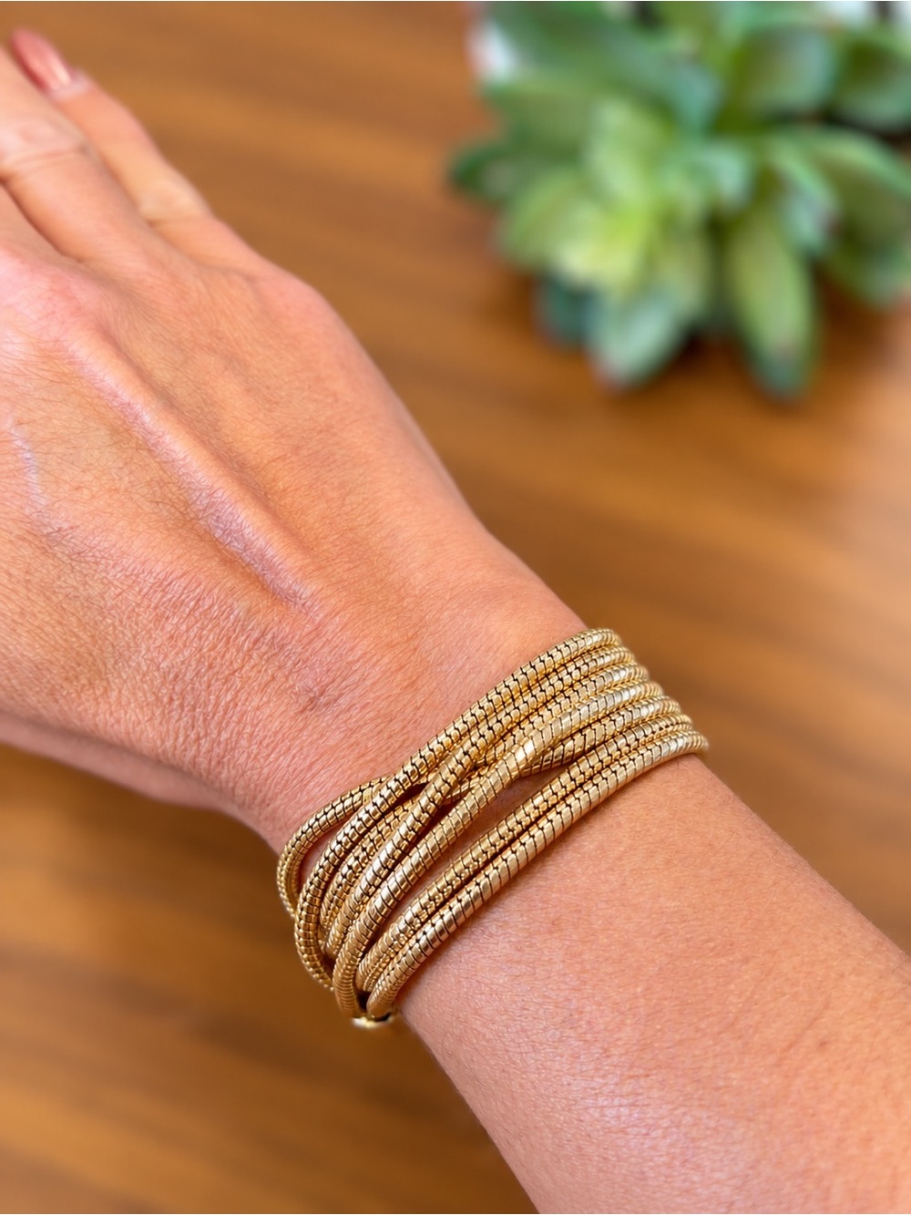 Gold-Tone Multi-Strand Snake Chain Statement Bracelet